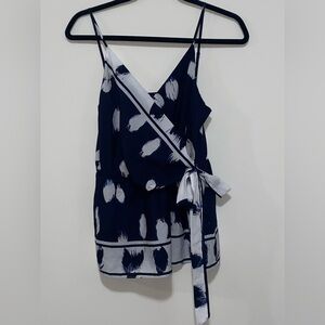 Banana Republic Womens Blouse Top XS Navy Faux Wrap Top Tie Waist